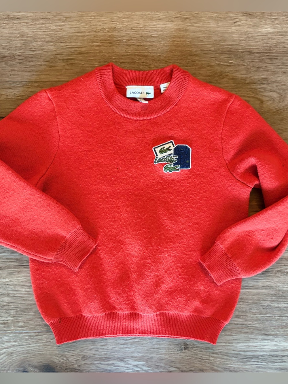 Lacoste Red Knit Crew Sweater with Signature Patch